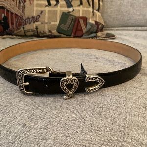 Small Brighton Silver & Black Belt with Silver Heart with Dangle